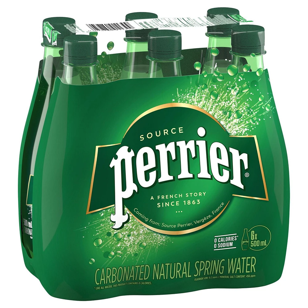 Perrier Sparkling Carbonated Water – 6x500 mL Plastic Bottle, 6 x 500mL Bottles