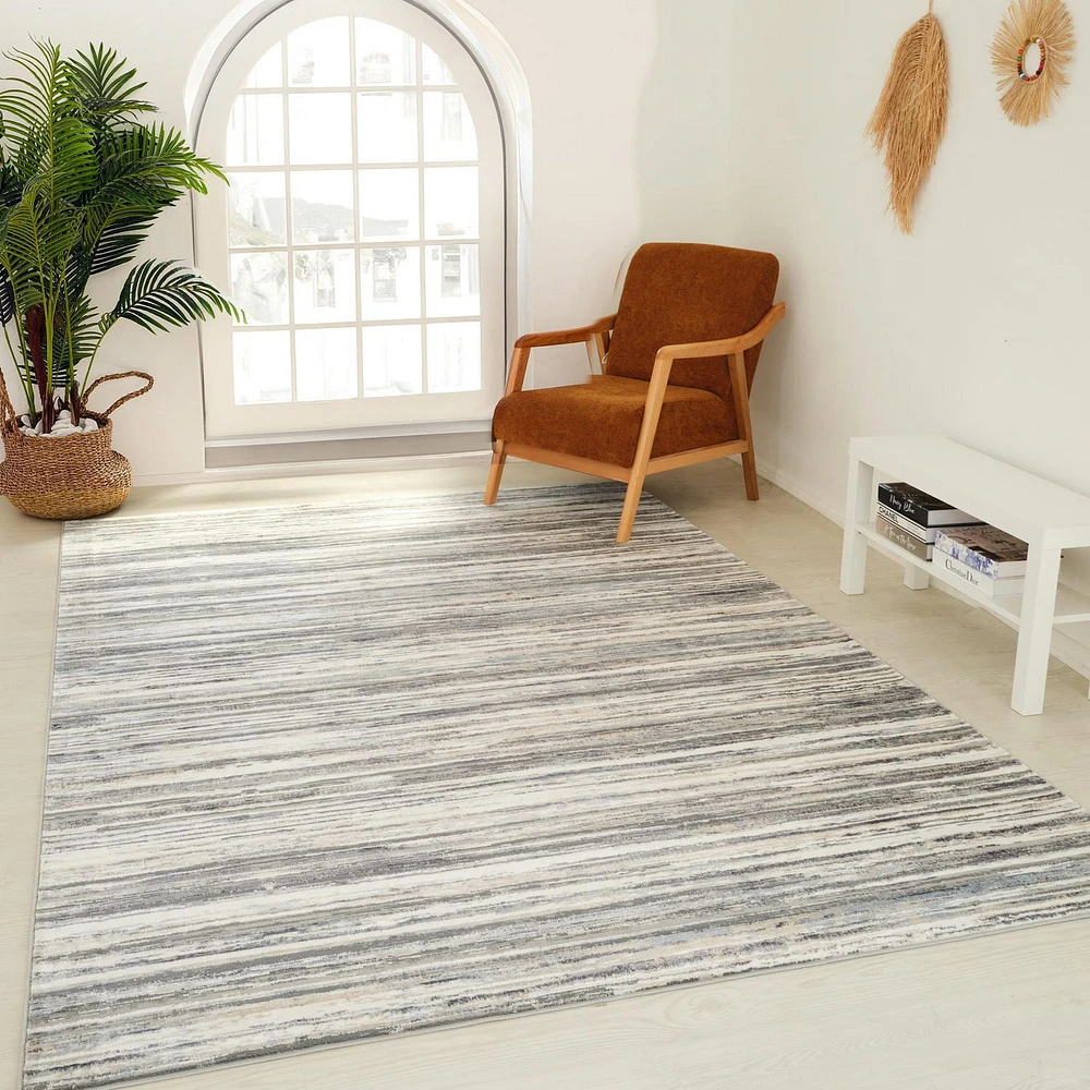 Tapis d'interieur Rug Branch Atlas Lines, bleu gris, abstrait - Salon, chambre, salle a manger et cuisine