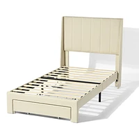 Ensemble de lit pour enfant Homy Casa avec tête de lit rembourrée, support à lattes en bois, ports de chargement USB et tiroirs de rangement.