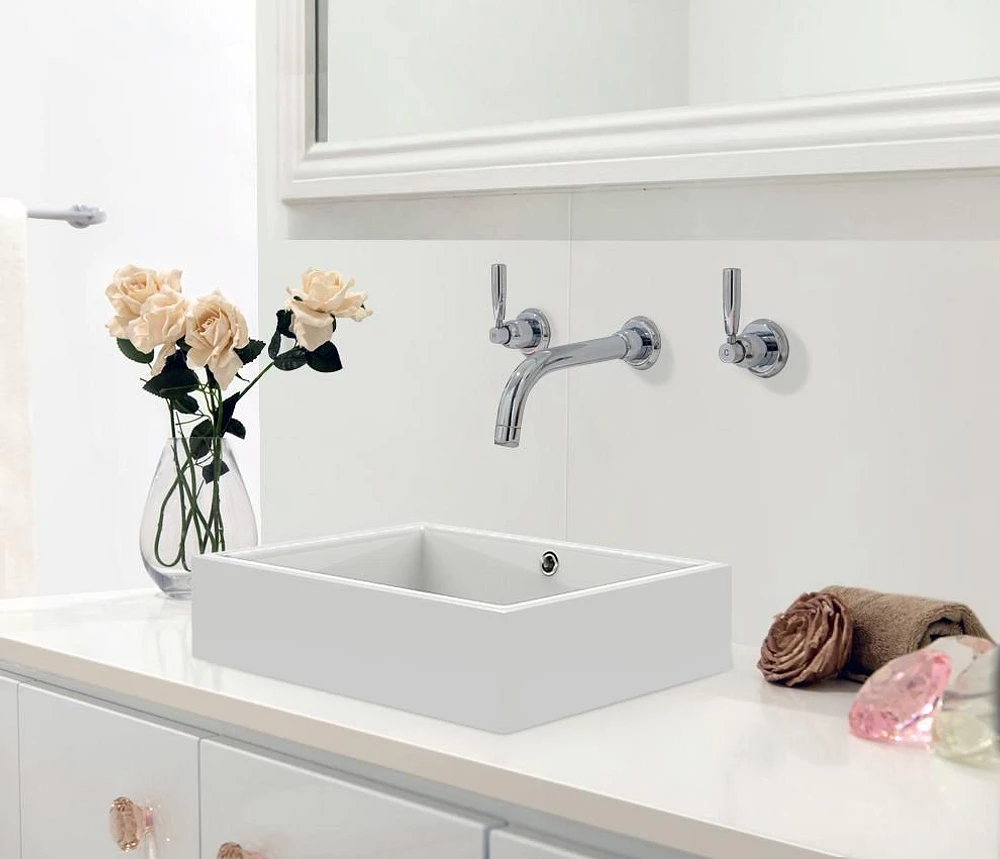 American Imaginations -in. W Above Counter White Bathroom Vessel Sink Set For Wall Mount Drilling AI