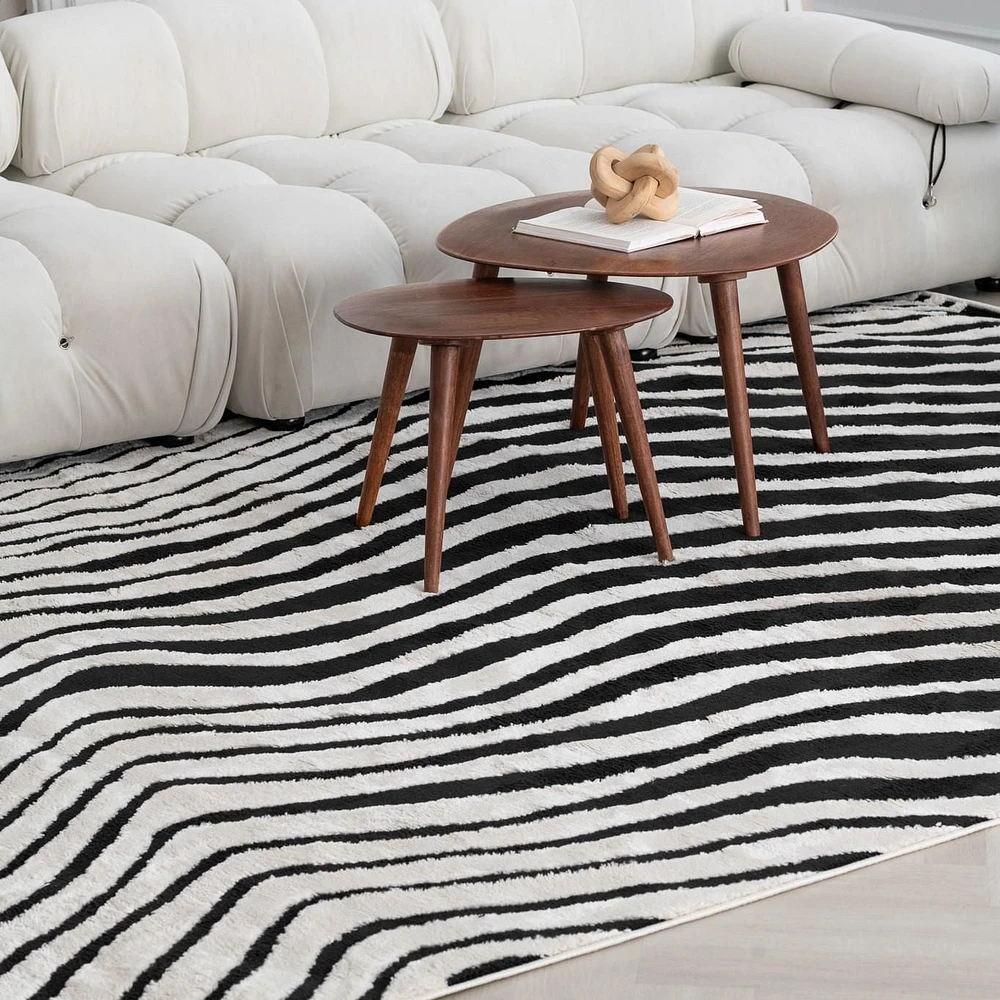 Rug Branch Domus Zebra Print Indoor Area Rug, Cream Black, Modern - Living Room, Bedroom, Dining Room, and Kitchen