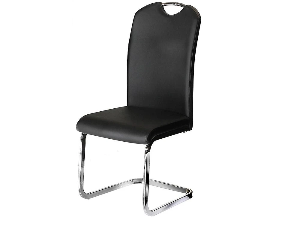 Ensemble de salle à manger K-Living Truro 7PCS avec verre trempé rectangulaire de 60 "avec table de base chromée et chaises en PU noir (1 table et 6 chaises)