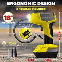 Bullseye Pro Digital Tire Pressure Gauge Air Pump 150 PSI w/Gauge Display Screen, Yellow,<br>As Seen On Tv