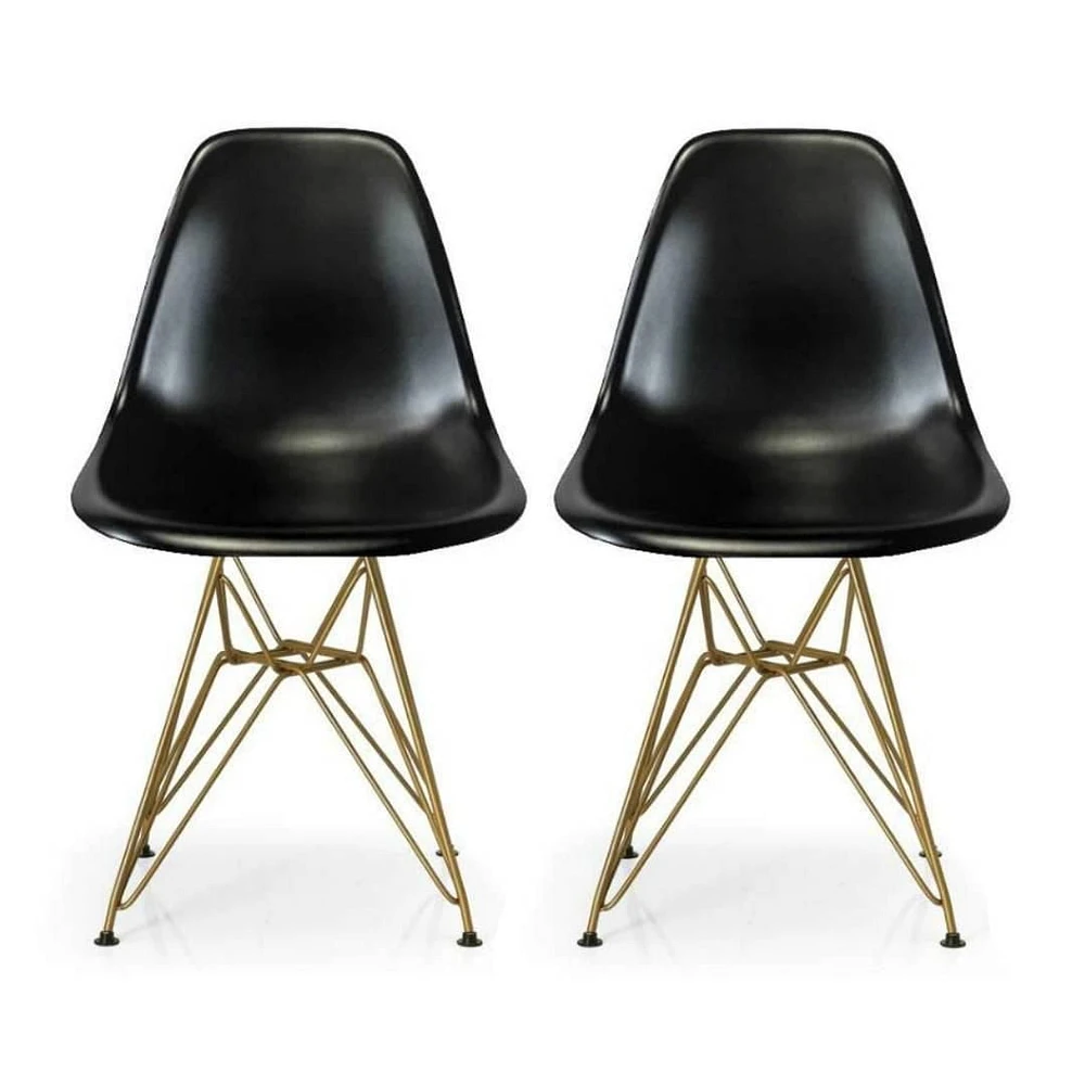 Plata Import Black Eiffel Gold Legs Chair Set of 2