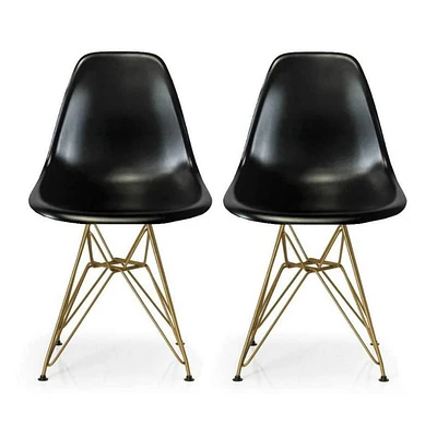 Plata Import Black Eiffel Gold Legs Chair Set of 2