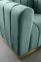 K-LIVING  SHANNON VELOUR FABRIC LOVESEAT IN MINT WITH ACCENT GOLD BASE