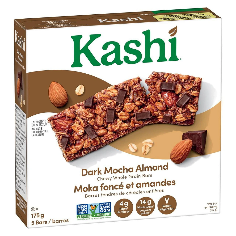 Barres tendres de céréales entières Kashi* Moka foncé et amandes, 175 g Moka foncé et amandes