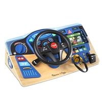 Melissa & Doug Vroom & Zoom Interactive Wooden Dashboard Steering Wheel Pretend Play Driving Toy - FSC Certified
