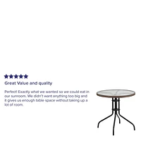 Table ronde de 28 po en métal et verre trempé avec bordure en rotin noir