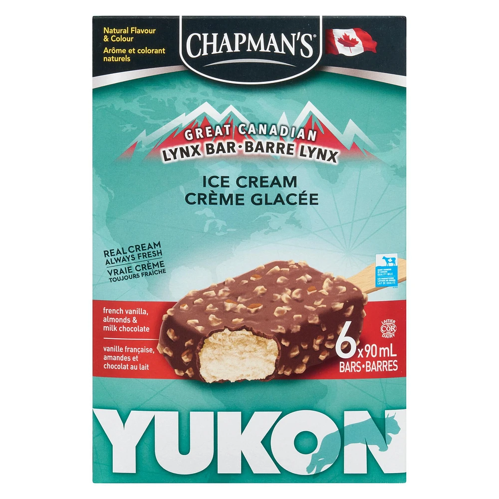 Chapman's Yukon Lynx French Vanilla and Almond Ice Cream Bar, 6 x 90mL