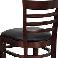 2 Pk. HERCULES Series Ladder Back Mahogany Wood Restaurant Barstool - Black Vinyl Seat