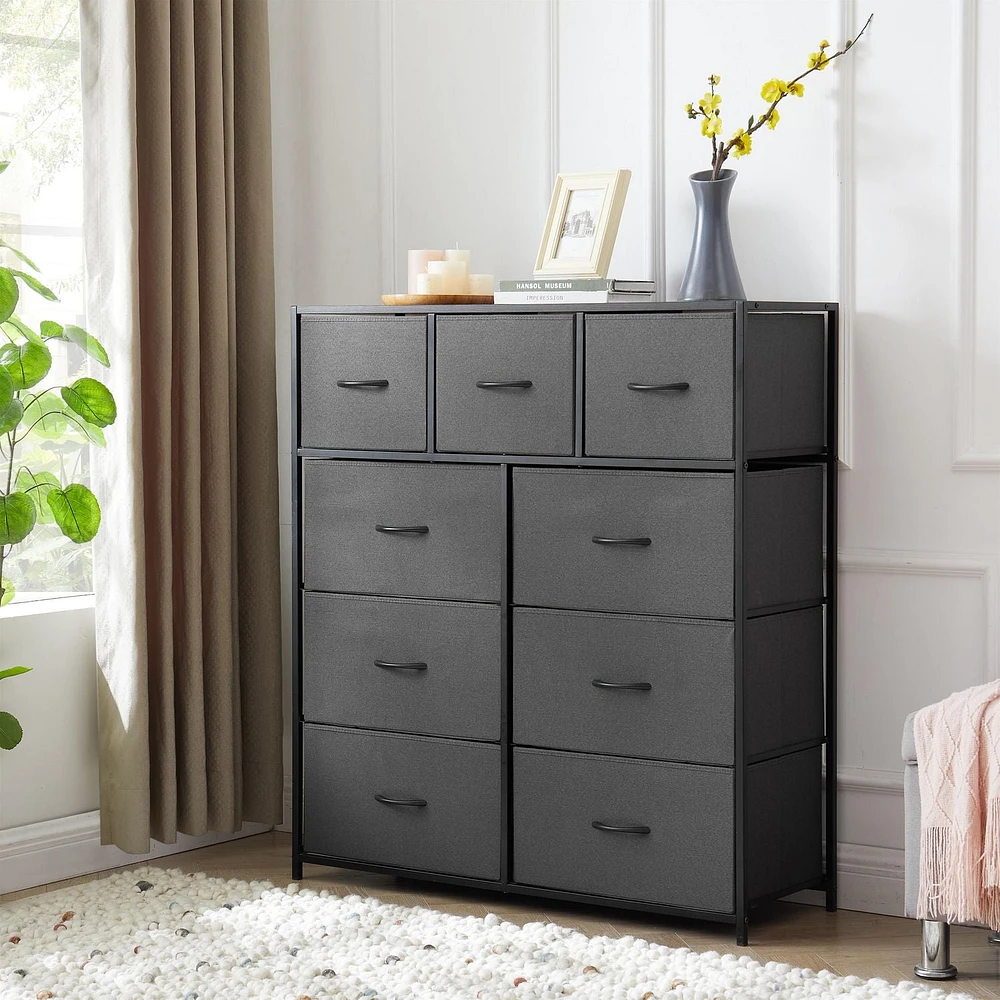 MS Commode en tissu à 9 tiroirs, Gris