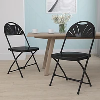 Lot de 2 pièces - Chaise pliante de la série HERCULES en plastique noir à dossier Fan, avec une capacité de 650 lb.