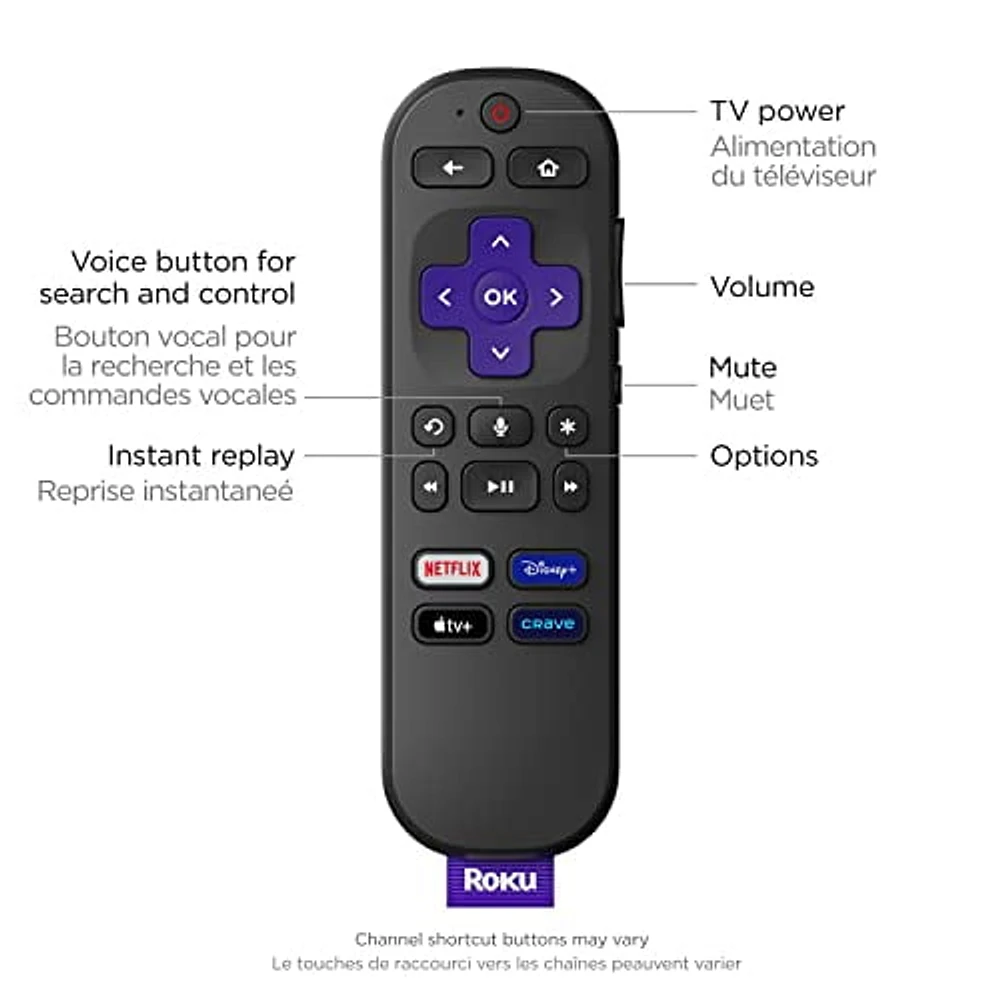 Télécommande vocale Roku (officielle) pour les lecteurs Roku, l'audio Roku et les Roku TV™ G-ROKU ROK-RCA1CA TELECOM