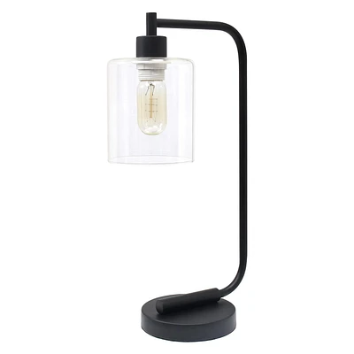 Lanterne de bureau en fer industriel de style antique de Simple Designs Bronson avec abat-jour en verre, noir