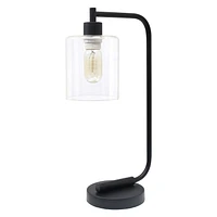 Lanterne de bureau en fer industriel de style antique de Simple Designs Bronson avec abat-jour en verre, noir