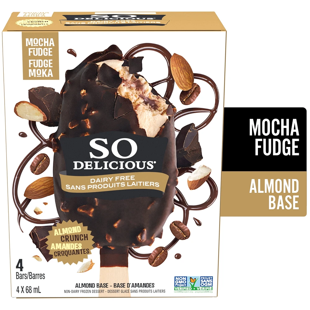 So Delicious Mocha Almond Fudge Flavoured, Dairy Free, Frozen Mini Bars, 4x68 mL Dairy-Free Mocha Almond Fudge Flavoured, Frozen Mini Bars