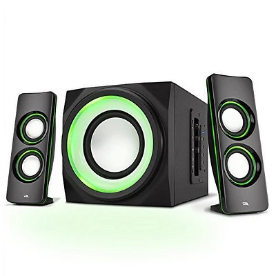Système de haut-parleurs 3 pièces Cyber Acoustics CA-SP34BT, 32 W (total), Bluetooth, canal 2.1 avec caisson de basses et effets lumineux LED, son stéréo complet, noir