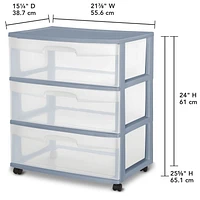 Sterilite Grand Chariot à 3 Tiroirs- Bleu