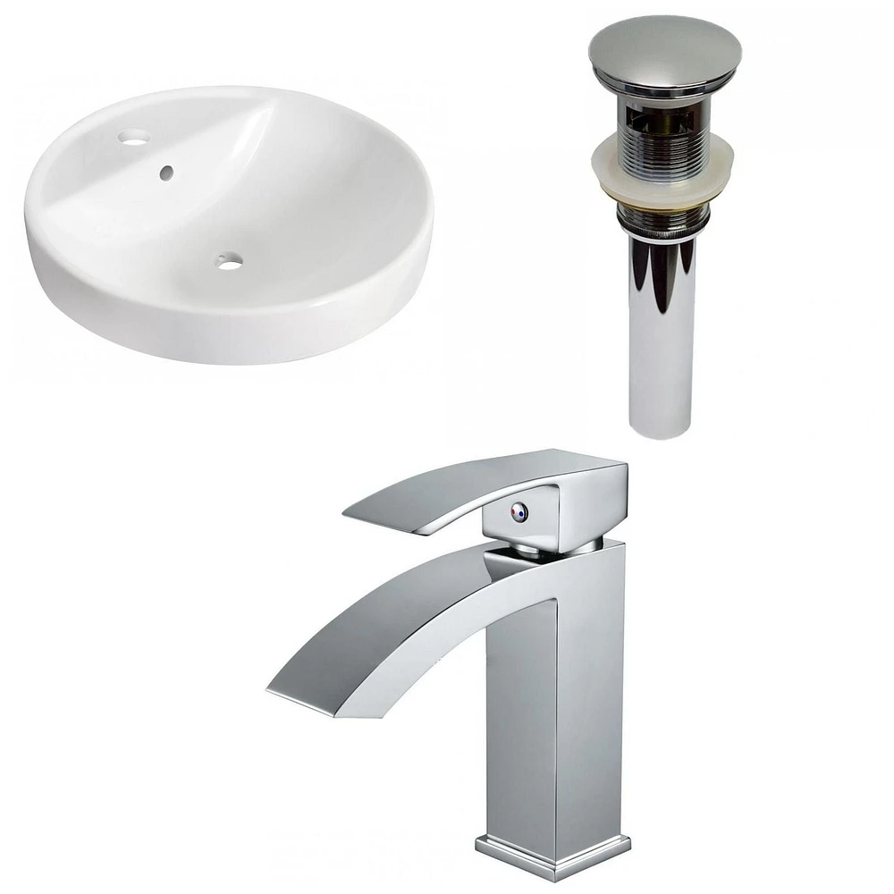 American Imaginations 18.25-in. W Drop In White Bathroom Vessel Sink Set For 1 Hole Center Faucet AI-30803