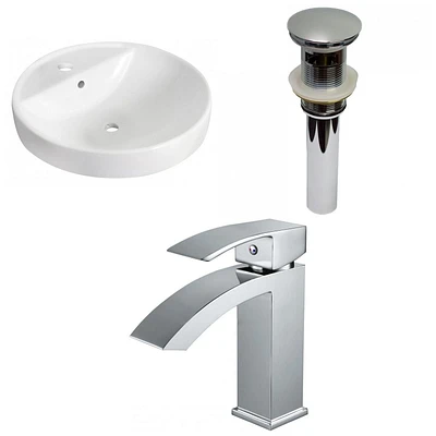 American Imaginations 18.25-in. W Drop In White Bathroom Vessel Sink Set For 1 Hole Center Faucet AI-30803