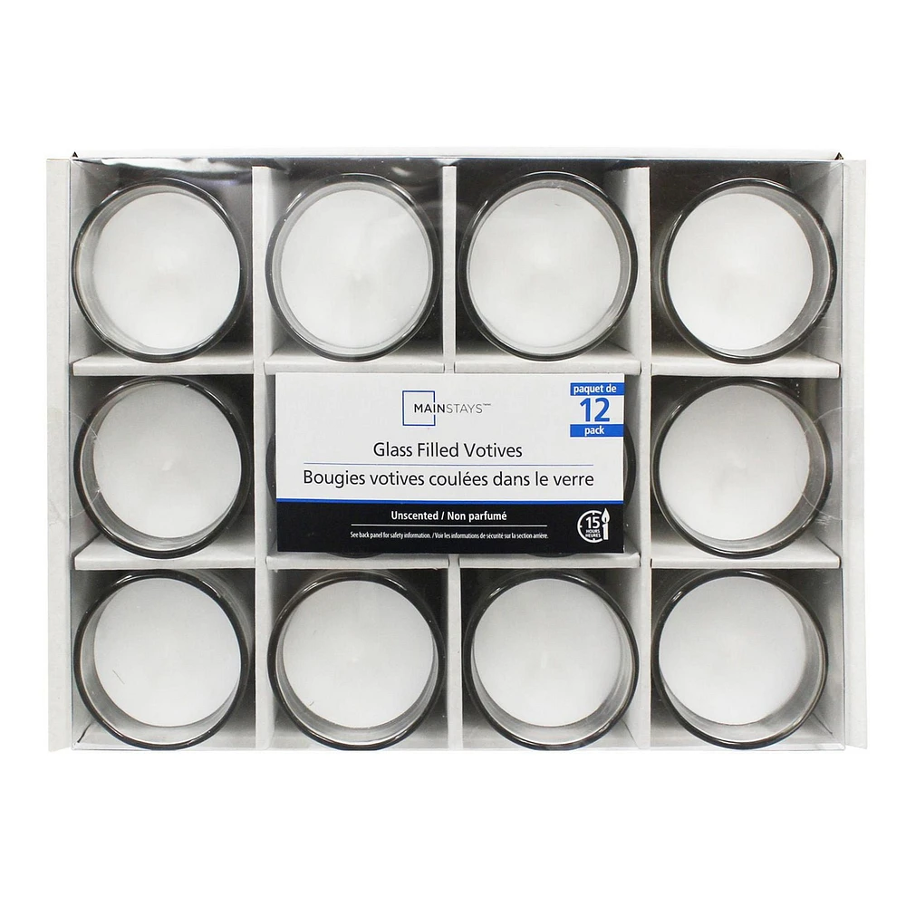 Mainstays Bougies votives coulées dans le verre non parfumé Paquet de 12