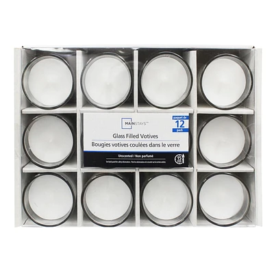 Mainstays Bougies votives coulées dans le verre non parfumé Paquet de 12