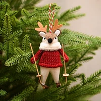 Holiday Time Winter Chalet Reindeer Skiing Ornament, Red