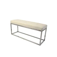 Banc beige avec cadre en métal et siège en PU, pieds en acier inoxydable, salon de coiffure