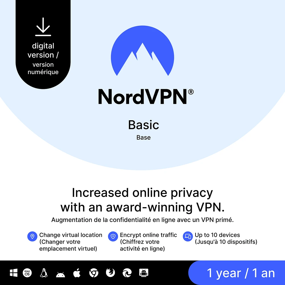 NordVPN Basic 1-year subscription for 10 Devices (Digital Download)