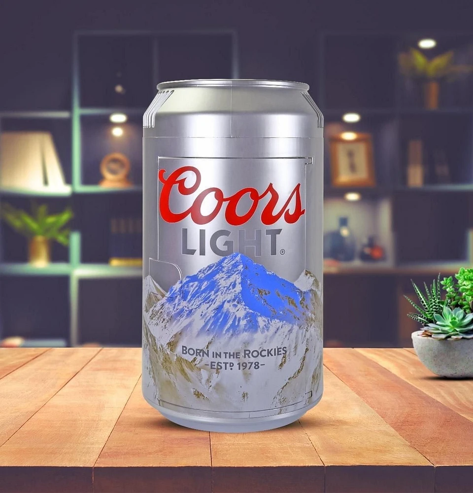 Coors Light 8 Can Portable Mini Fridge, 5.4L Personal Cooler for Office, Dorm, Travel - Silver