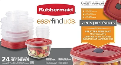 Rubbermaid Easy Find Lids Food Storage Containers, Racer Red, Set of 24