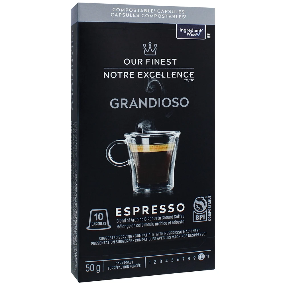 Our Finest Grandioso Dark Roast Pods for Nespresso, 50 g