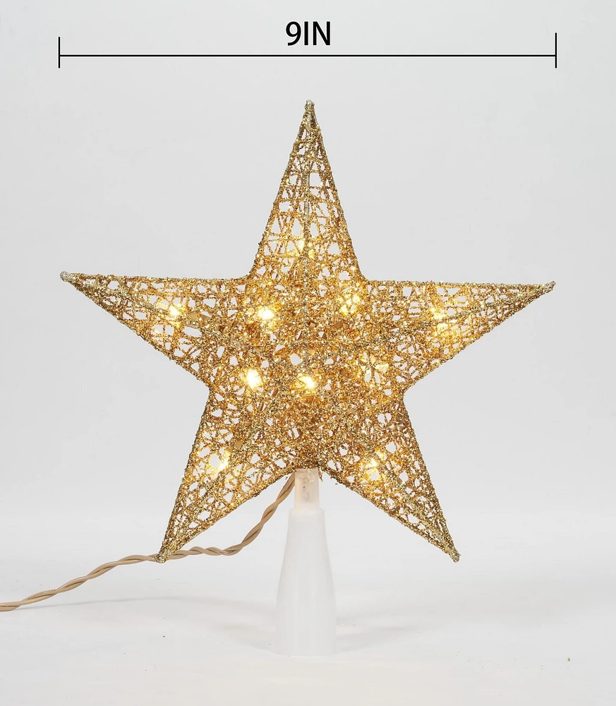 Étoile pour cime d’arbre de Noël Holiday Time à lumières incandescentes transparentes de 9 pouces, dorée
