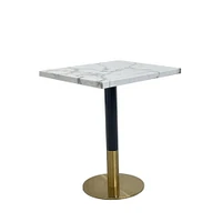 Table de salle à manger carrée Garza en faux marbre avec détails dorés brossés en blanc