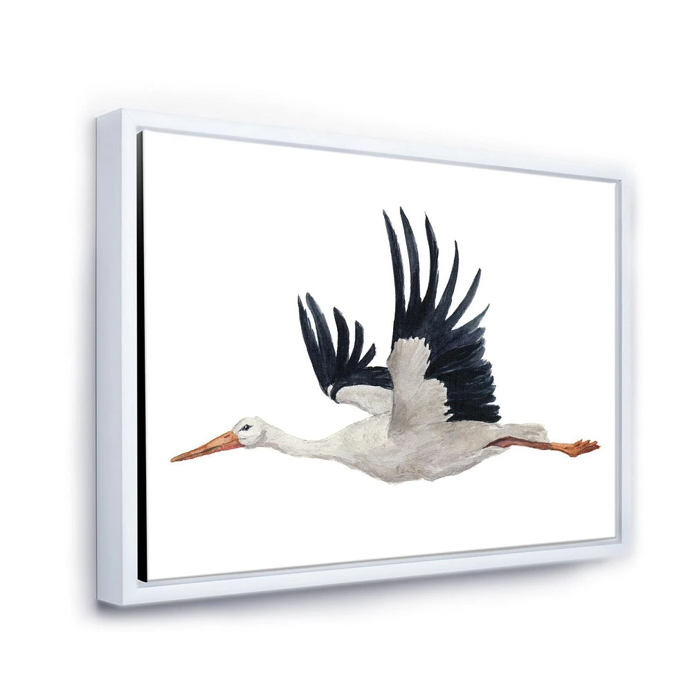 Designart Flying White Stork Ciconia oiseau ART MURAL À CADRE FLOTTÉ