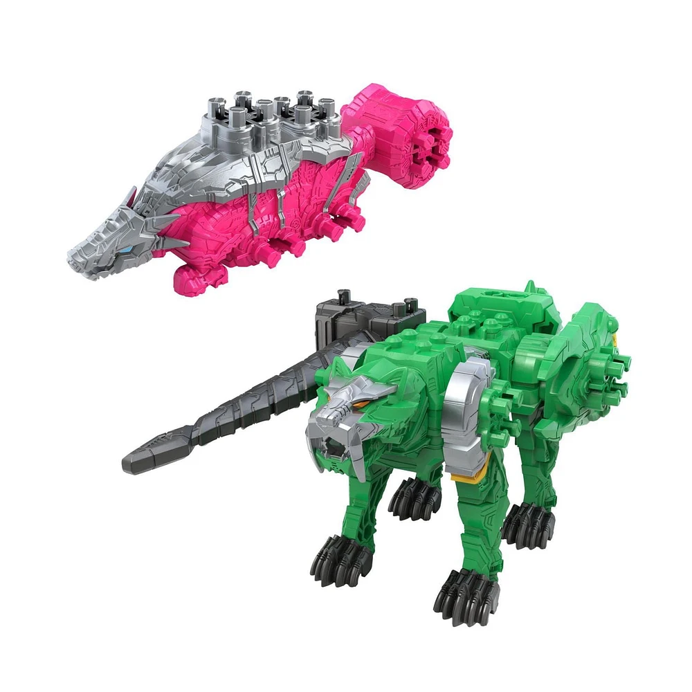 Power Rangers Dino Fury Marteau Ankylo rose et griffe de tigre verte Jouets Zord pour enfants à partir de 4 ans Système de construction personnalisé Zord Link Mix-and-Match