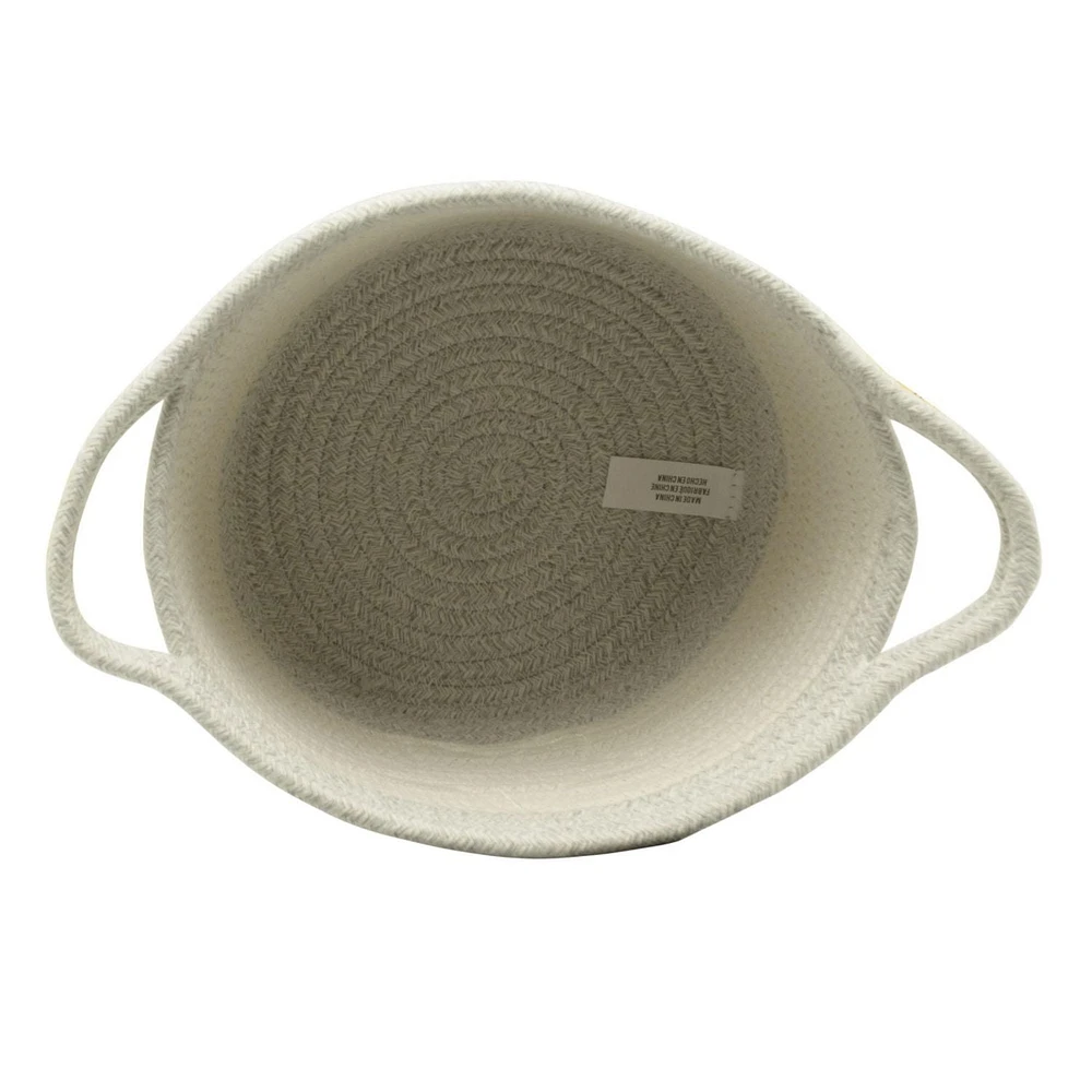 Cotton Rope Storage Basket with Boucle Heart Patch, Ivory with Grey Trim