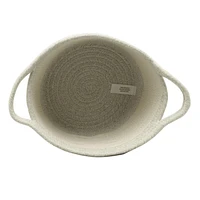 Cotton Rope Storage Basket with Boucle Heart Patch, Ivory with Grey Trim