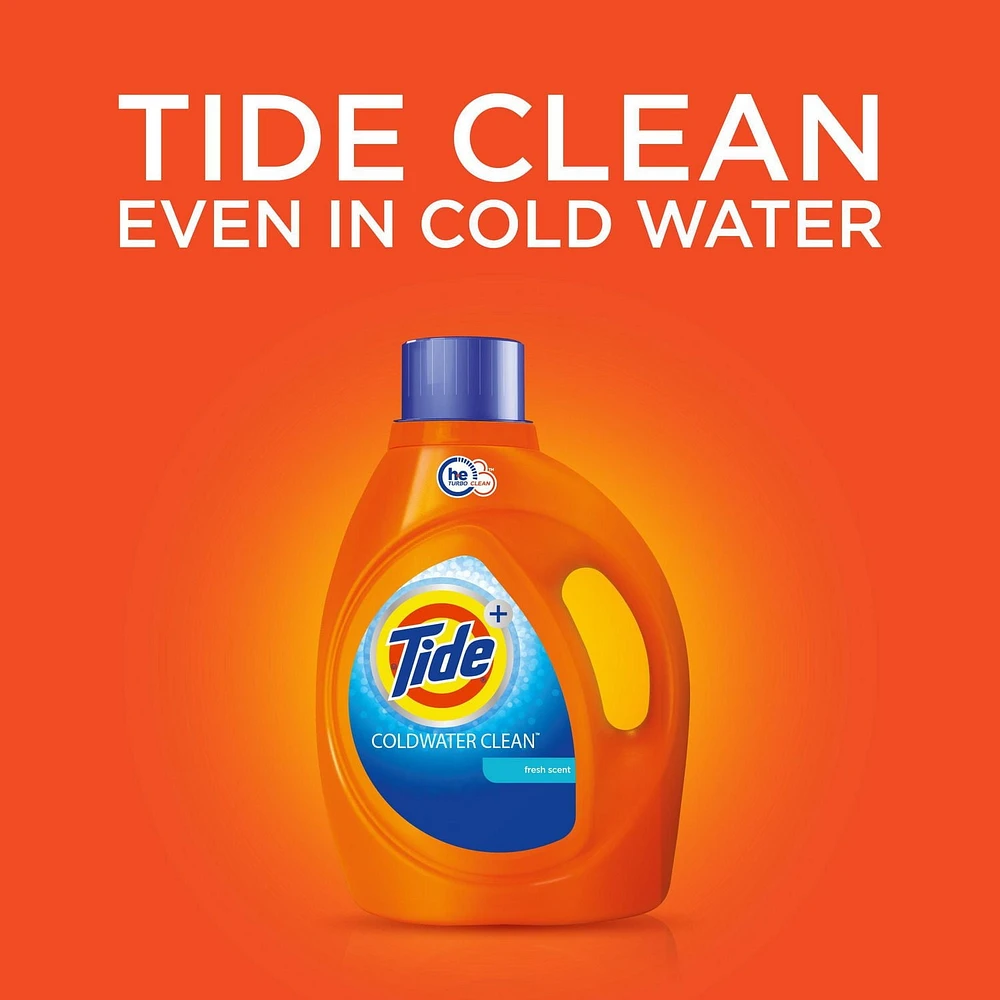 Détergent à lessive liquide Tide HE Turbo Clean en eau froide, parfum clean and fresh, 44 brassées, 1,8 L (63 oz liq.)