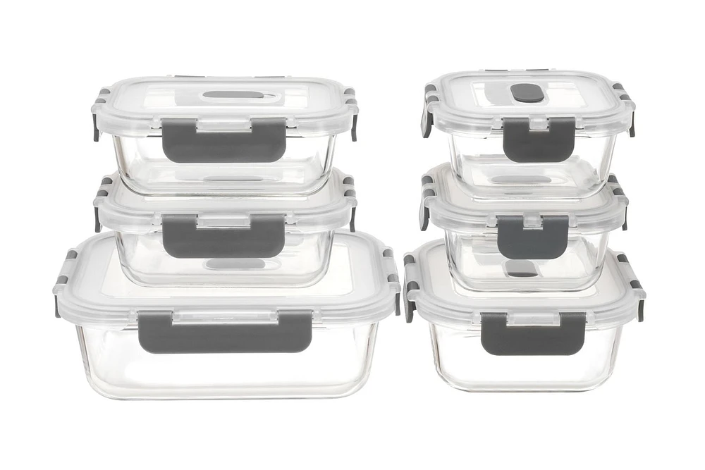 MAINSTAYS Rectangular glass food storage with PP Lid, MS GLASS 12SETS