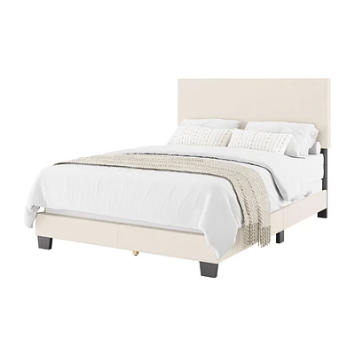 Lit rembourré en tissu bouclé doux blanc cassé Celeste de CorLiving avec tête de lit rembourrée, sommier tapissier requis