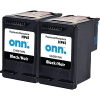 onn. Remanufactured HP 61 Black Ink Cartridge, Twin Pack, (360229725), Black