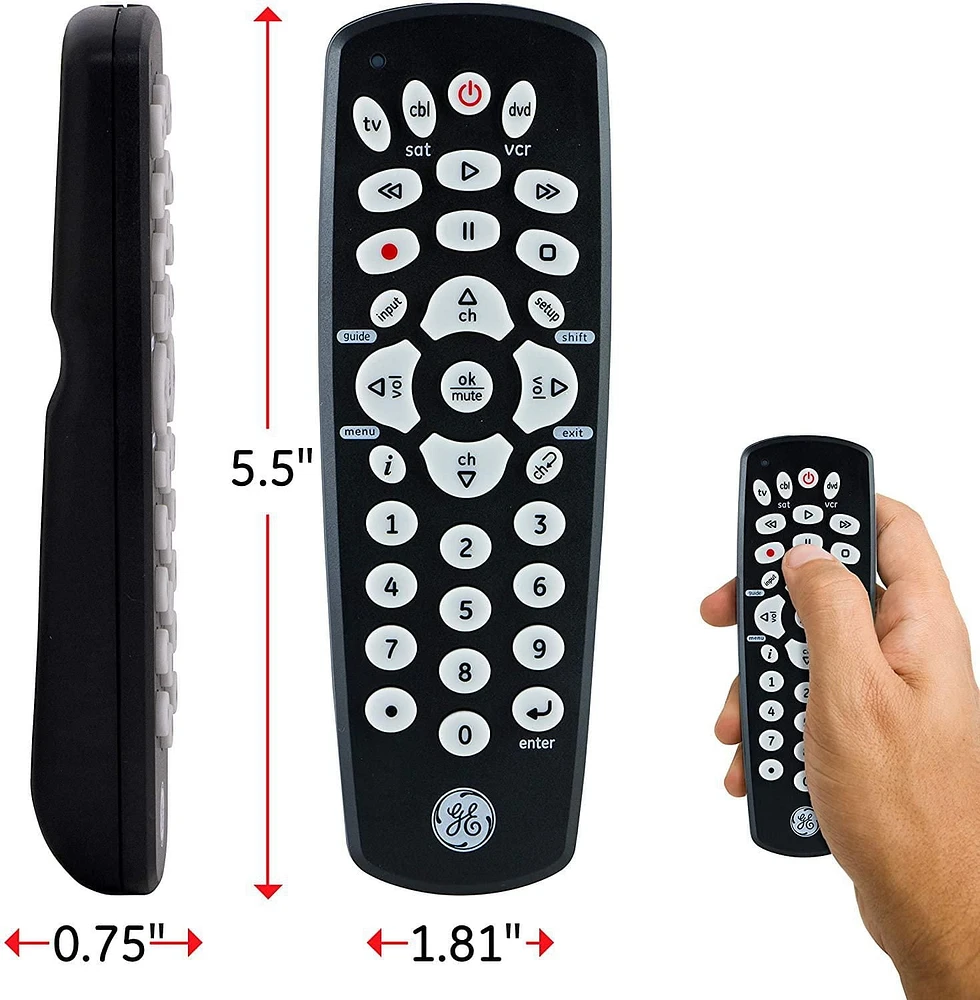 Télécommande universelle de marque GE pour trois appareils, noire, 42607 Télécommande universelle