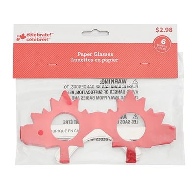 6 CT Canada Maple Leaf Paper Glasses, Partyware