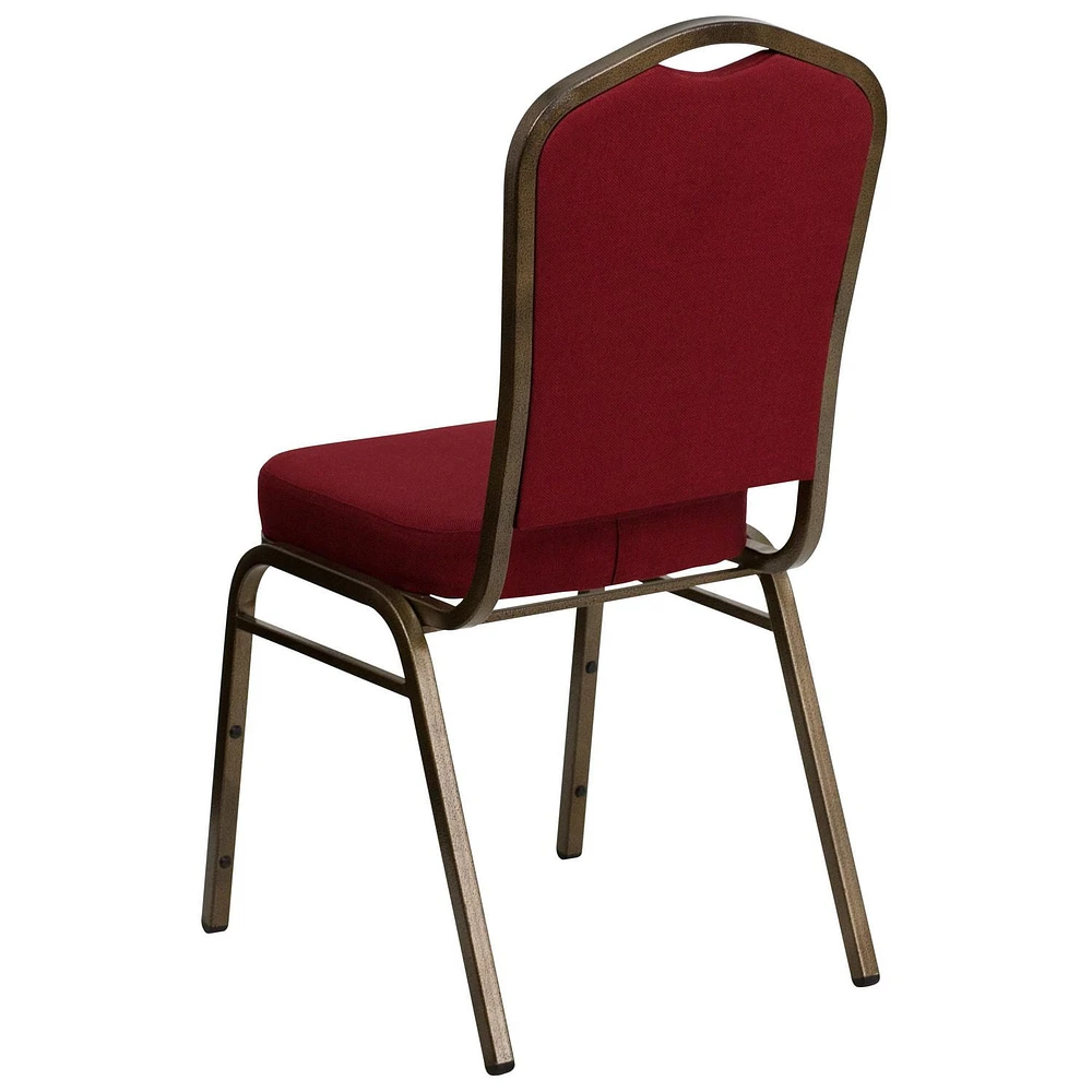 Chaise de banquet empilable de la série HERCULES avec dossier couronne en tissu bourgogne - Cadre doré