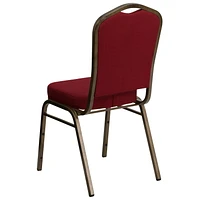 Chaise de banquet empilable de la série HERCULES avec dossier couronne en tissu bourgogne - Cadre doré