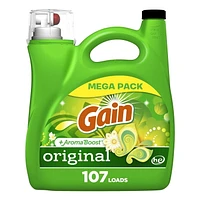 Détergent à lessive liquide Gain avec Aroma Boost, parfum Original, compatible avec les laveuses HE, 107 brassées, 4,55 L (154 oz liq.)