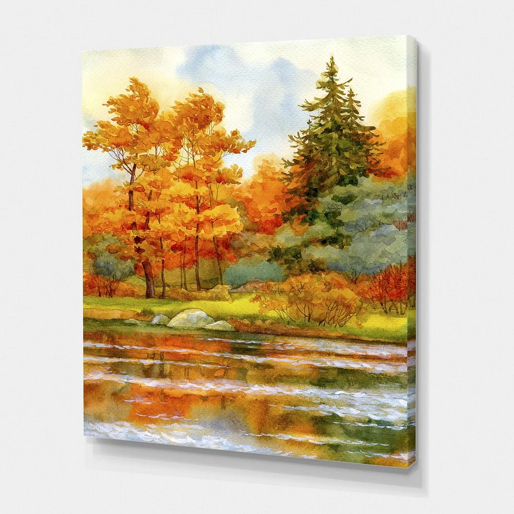 Designart Forêt automnale au bord du lac III Art mural sur toile