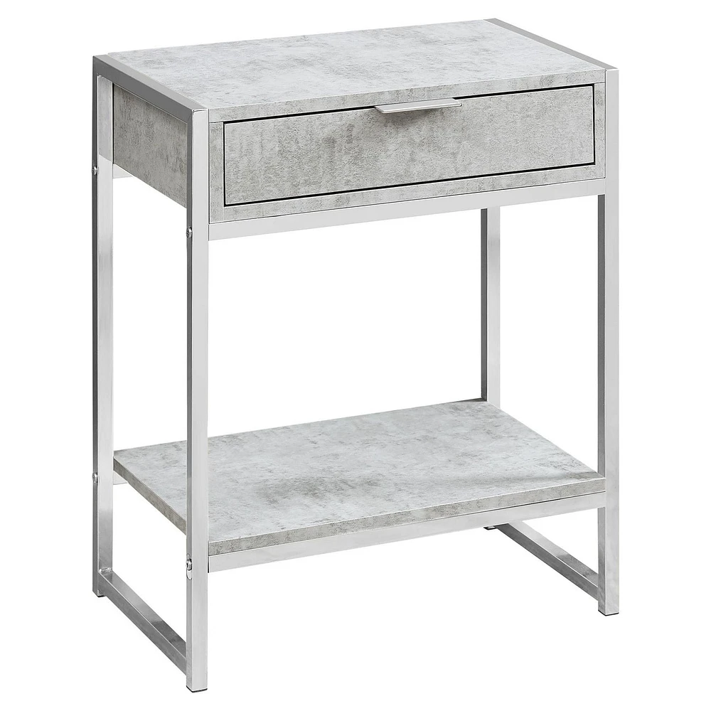 Monarch Specialties  Table D'appoint, Coté, Bout, Table De Nuit, Lampe, Tiroir De Rangement, Salon, Chambre À Coucher, Stratifié Gris, Métal Chromé, Contemporain, Moderne